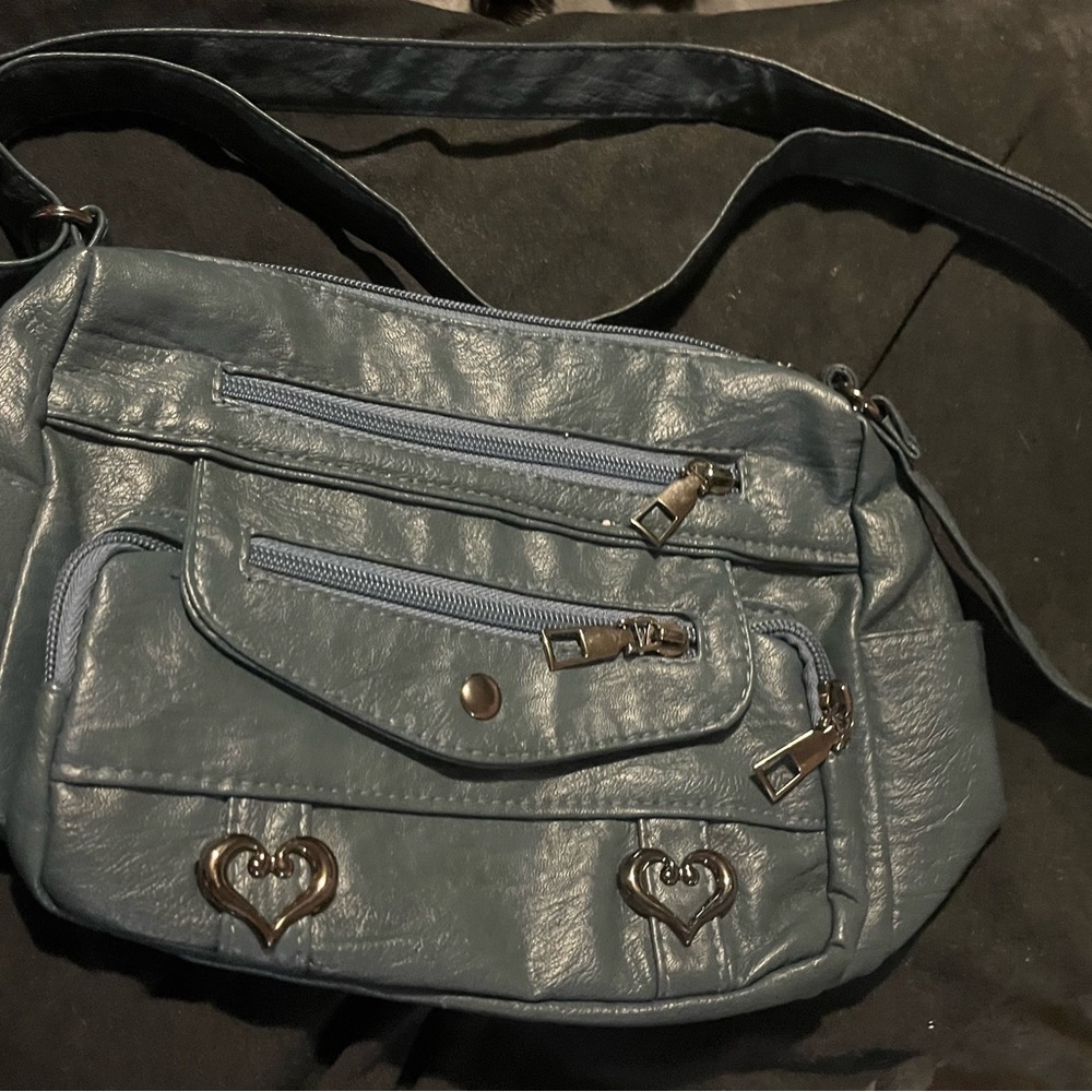 Blue Faux Leather Crossbody Bag